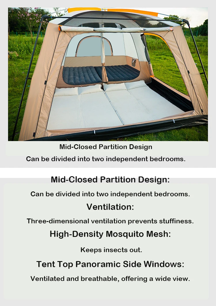 Large Capacity Automatic Camping Tent 5-8 People Two Bedrooms One Living Room Fully Inclusive Climbing Made Steel Oxford