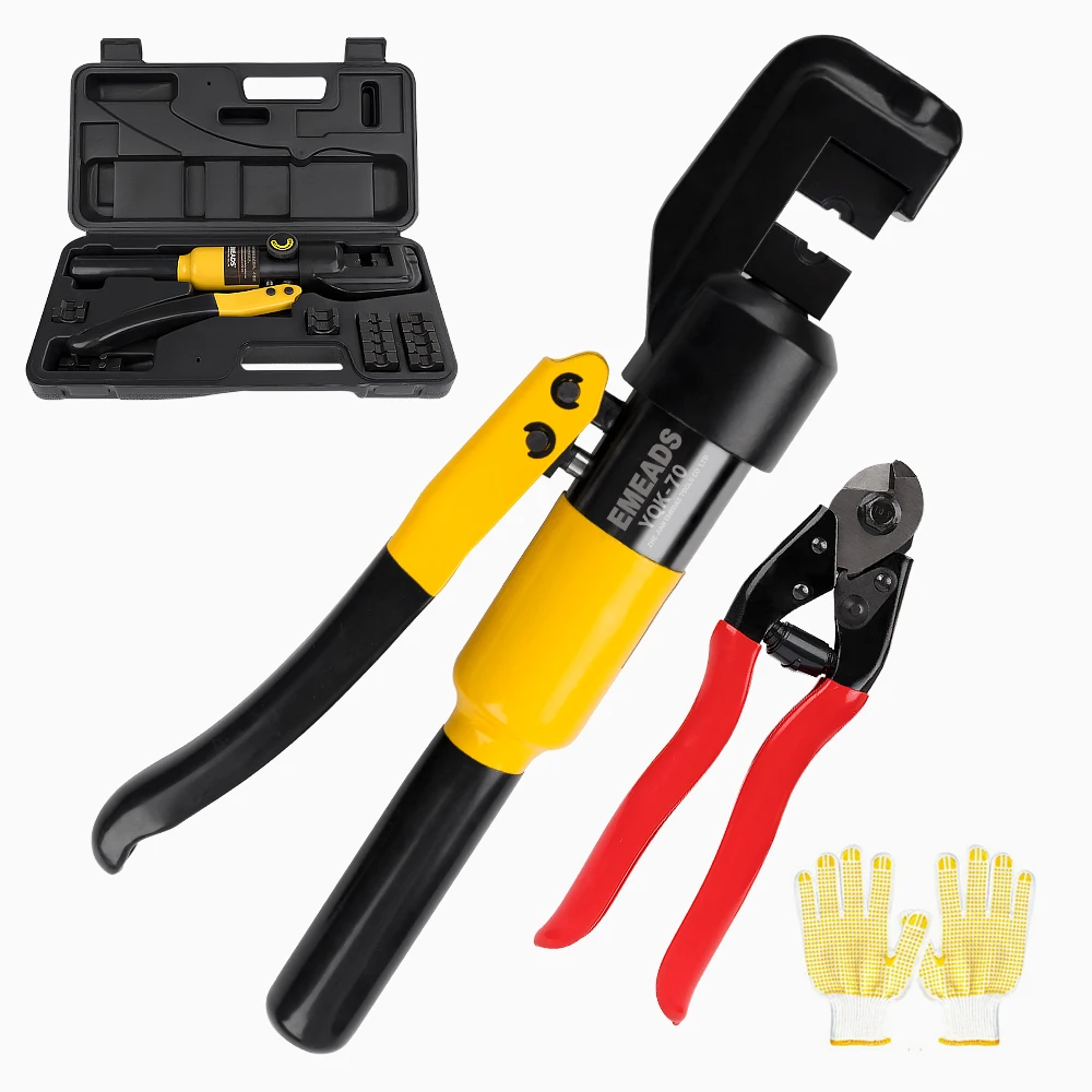 Hydraulic Crimping Tool and Cable Cutter Hydraulic Cable Lug Crimper AWG Electrical Terminal Cable Wire Kit