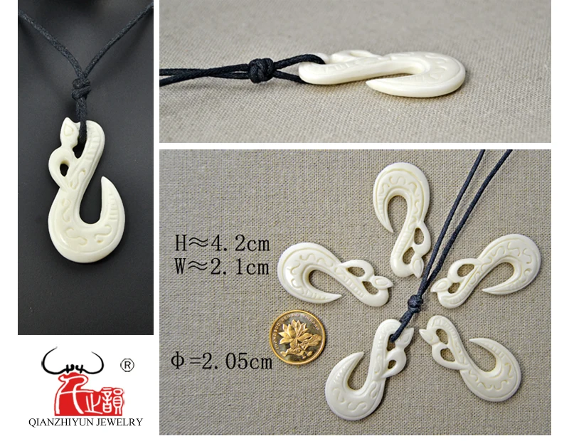 GX042 New Zealand Maori jewelry hand-carved yak bone Fish Hook pendant Primitive tribes totem amulet Hawaii pendant for surfing