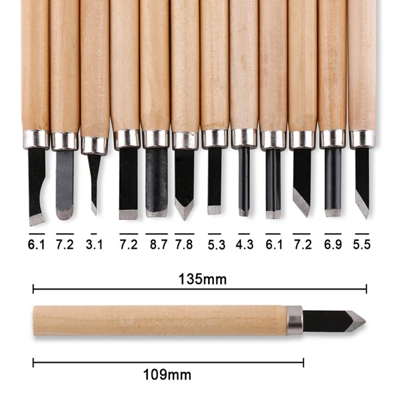 12pcs cost-effective Wood Carving Chisel Knife Hand Tool Set For Basic Detailed Carving Woodworker Gouges