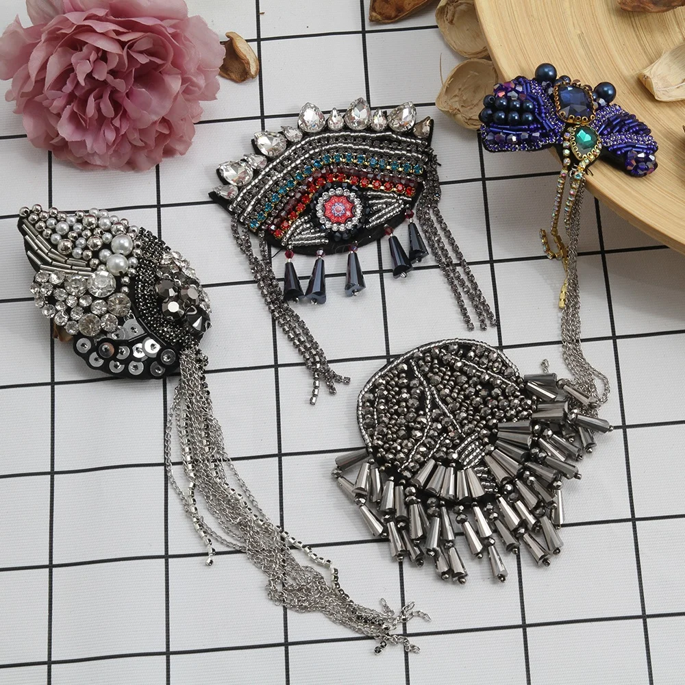 Kavatar Wholesale  Indian Patches Vintage rhinestone beaded patches for clothing 3D Beaded patches for clothing