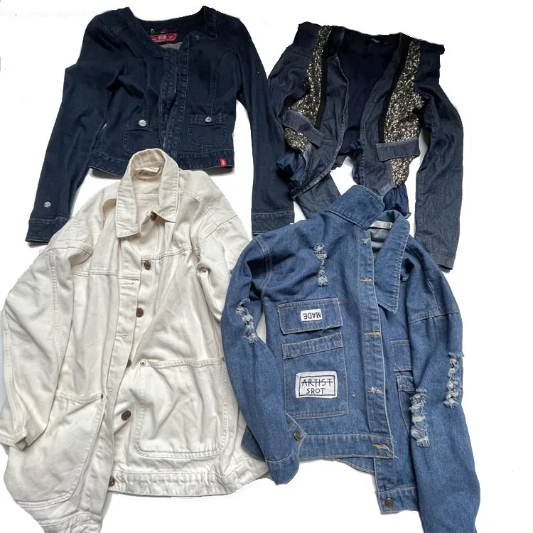 Wholesales Used Clothes Factory bulk winter denim jacket bale for ladies second hand clothing bale