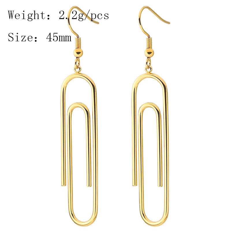 Charm Popular Statement Jewelry Stainless Steel Big Long Paper Clip Women Drop Earrings