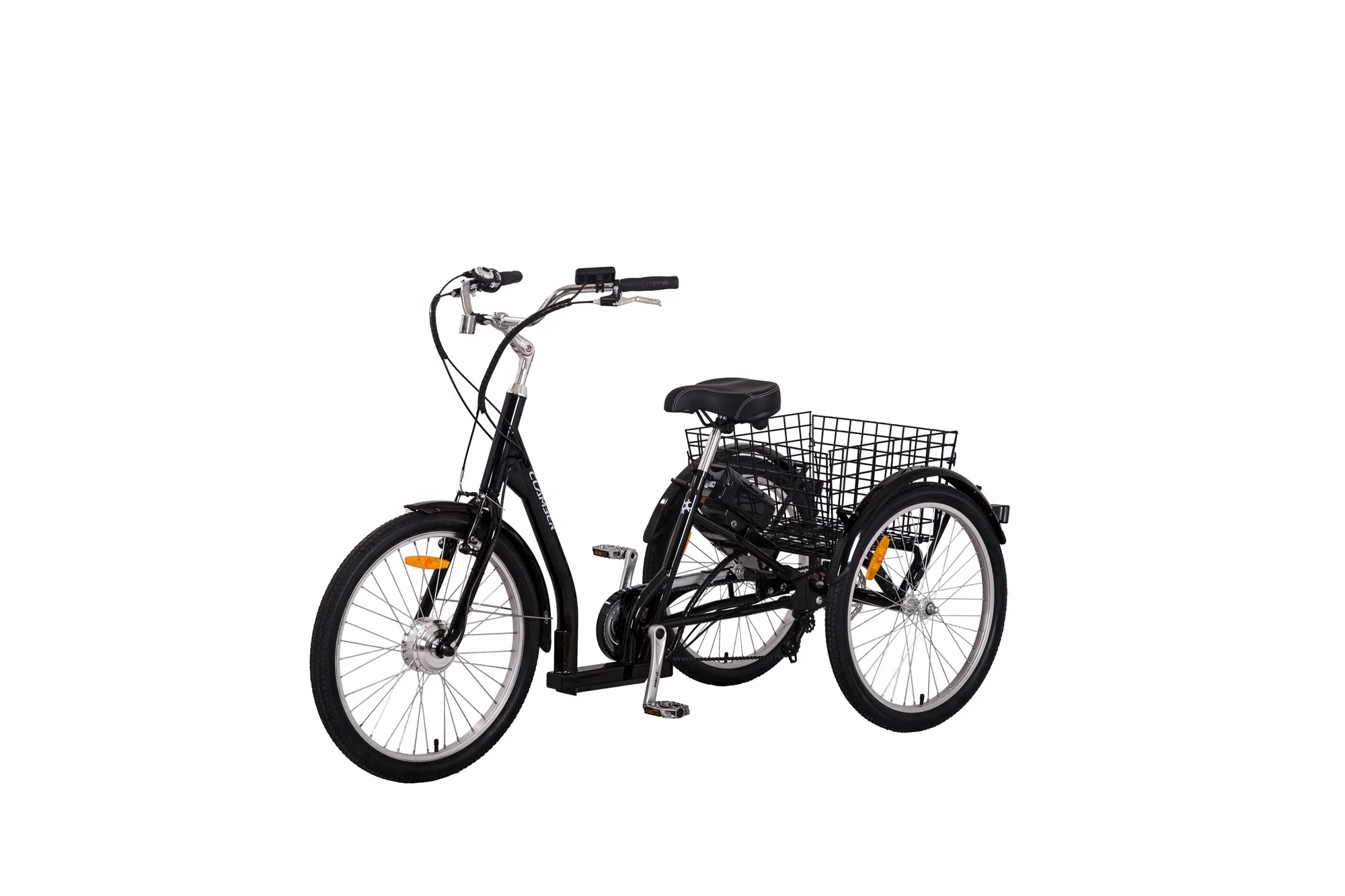 Оптовая продажа, трехколесный велосипед для покупок с задней корзиной, трехколесный велосипед для взрослых 24 дюйма, Электрический грузовой трицикл с 7 скоростями GW7019E