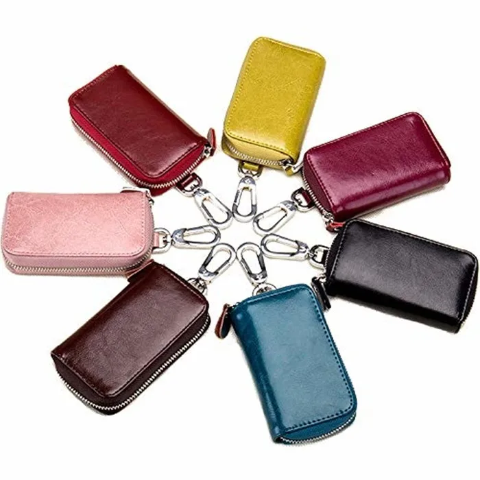 Key Holder with Long Key Rings and Belt Hook Banknotes Card Pocket Genuine Leather  Key Car Case