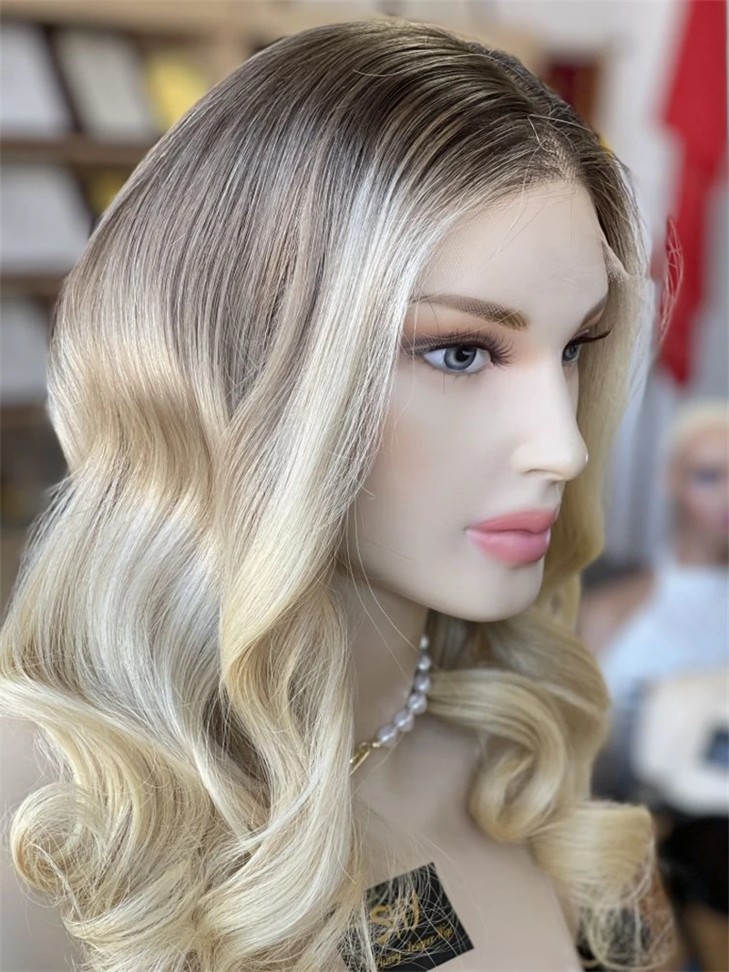 Ombre Ash 613 Blonde Highlight Short Single Knots HD Full Lace Wigs Raw Virgin Human Hair For White Woman