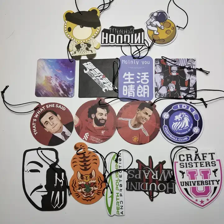 Cheap wholesale custom paper car perfume make your own logo air freshener with long card