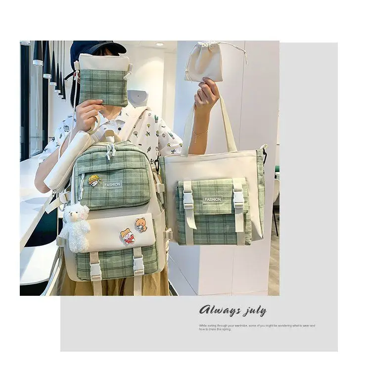 school backpack with lunch bag and stationary set custom 5 pcs set waterproof backpack girl daily