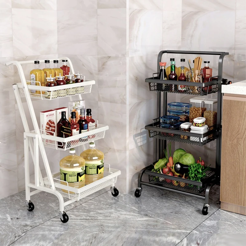 
Hot sale folding Metal 3-Tier trolley organizer kitchen Rolling Storage Rack with kitchen trolley 