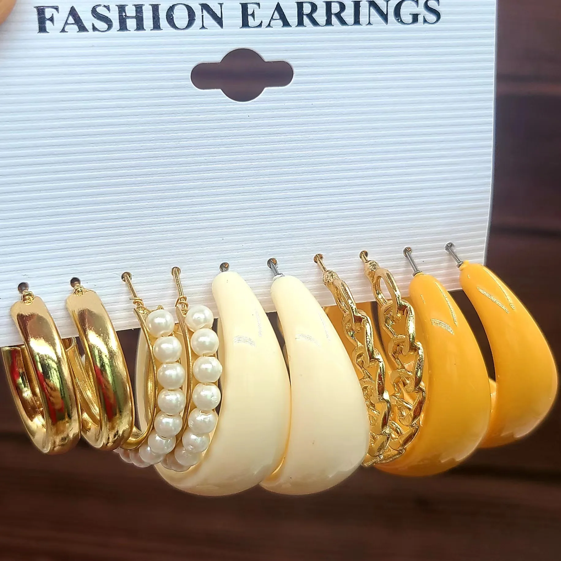 New Vintage Pearl Ear Ring C- Shaped Earrings Suit 5 Simple Diamond Geometric Alloy