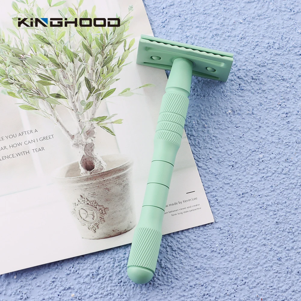 Экологичная металлическая матовая зеленая индивидуальная торговая марка для безопасного бритья тела и лица, бритва для женщин