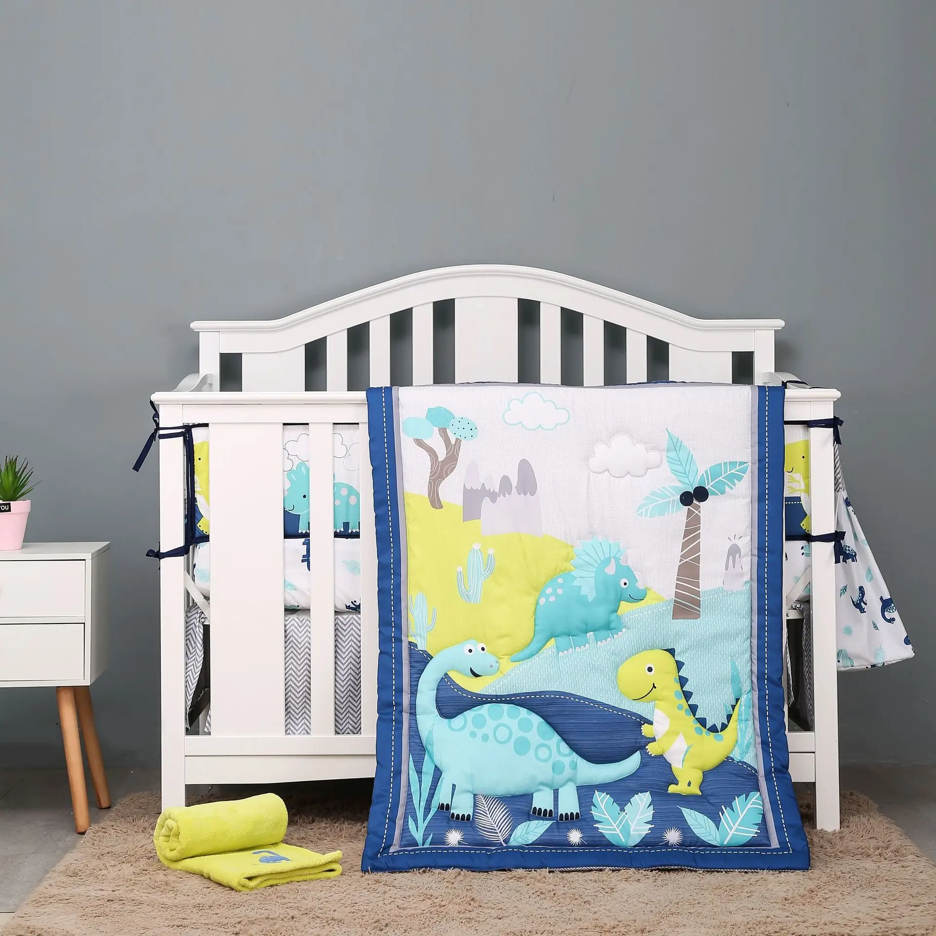 
Hot selling dinosaur cartoon cute new born baby bed sheet set quilt crib bedding set baby 