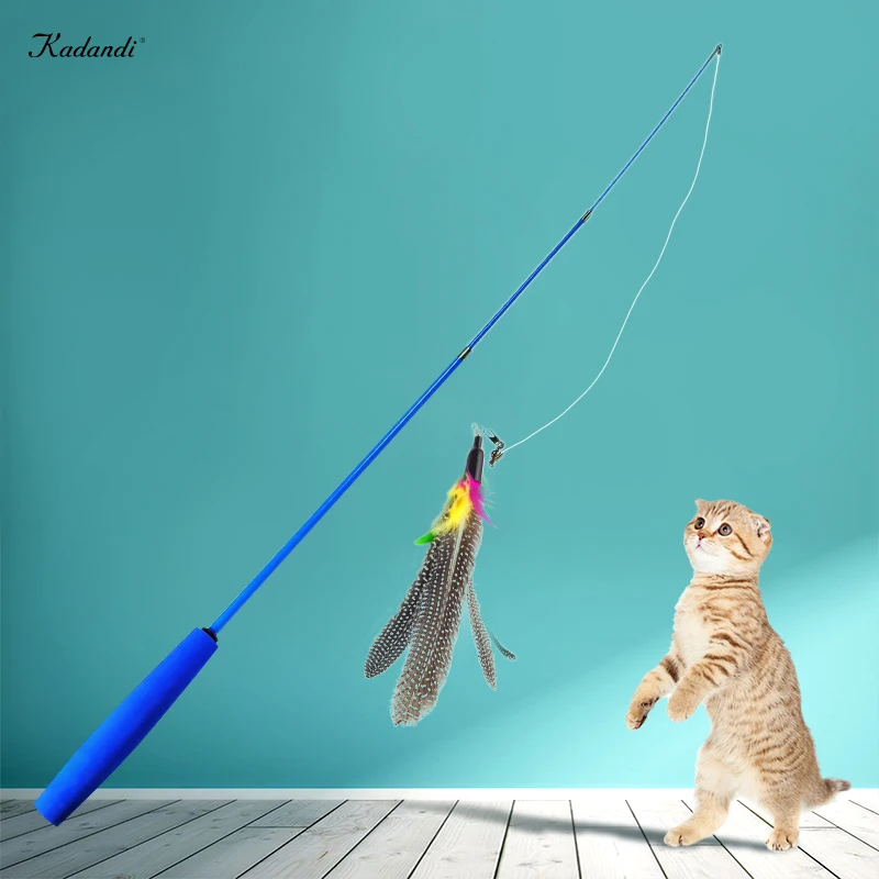 Wholesale Hot Sales funny Retractable Three-section Stick Cat Teaser Stick Substitution Heads Feather Tease Cat Toys