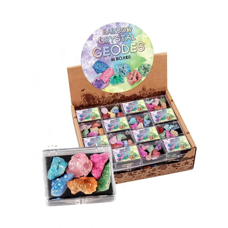 Colorful Aura Electroplate Small Crystal Rock Quartz Geode Cluster Large Mini For Decor Decoration with acrylic box