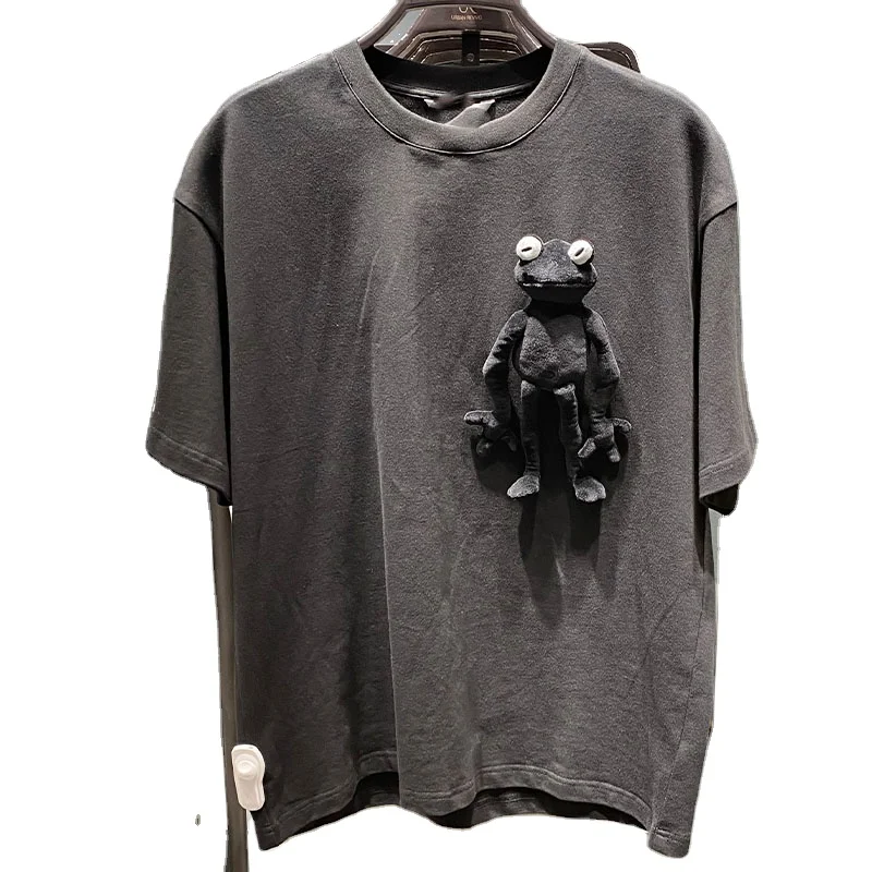 wholesale custom summer cotton drop shoulder oversized 3d t-shirt little frog casual T-shirt