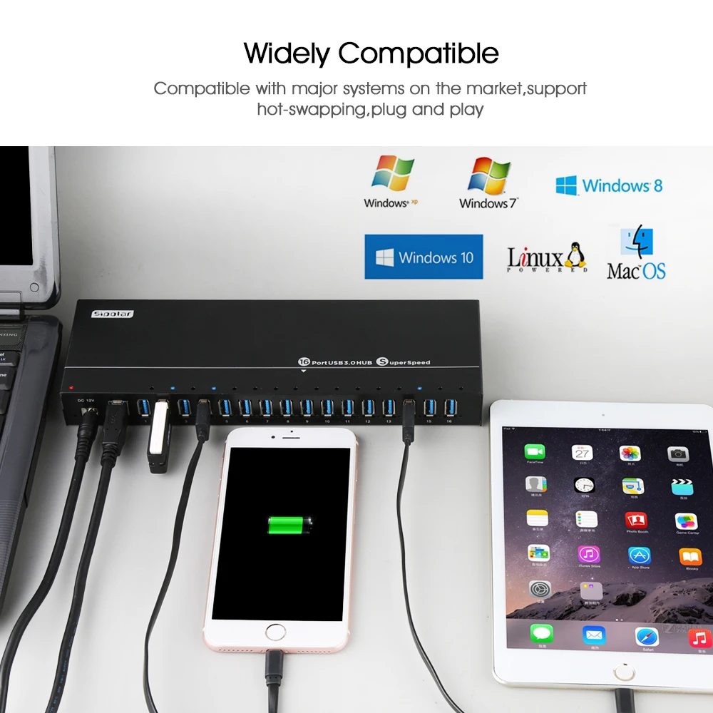 Sipolar USB 3.0 hub 16 ports with super-speed connection for fast data transfer Mobile Phone Parts computer hardware & software