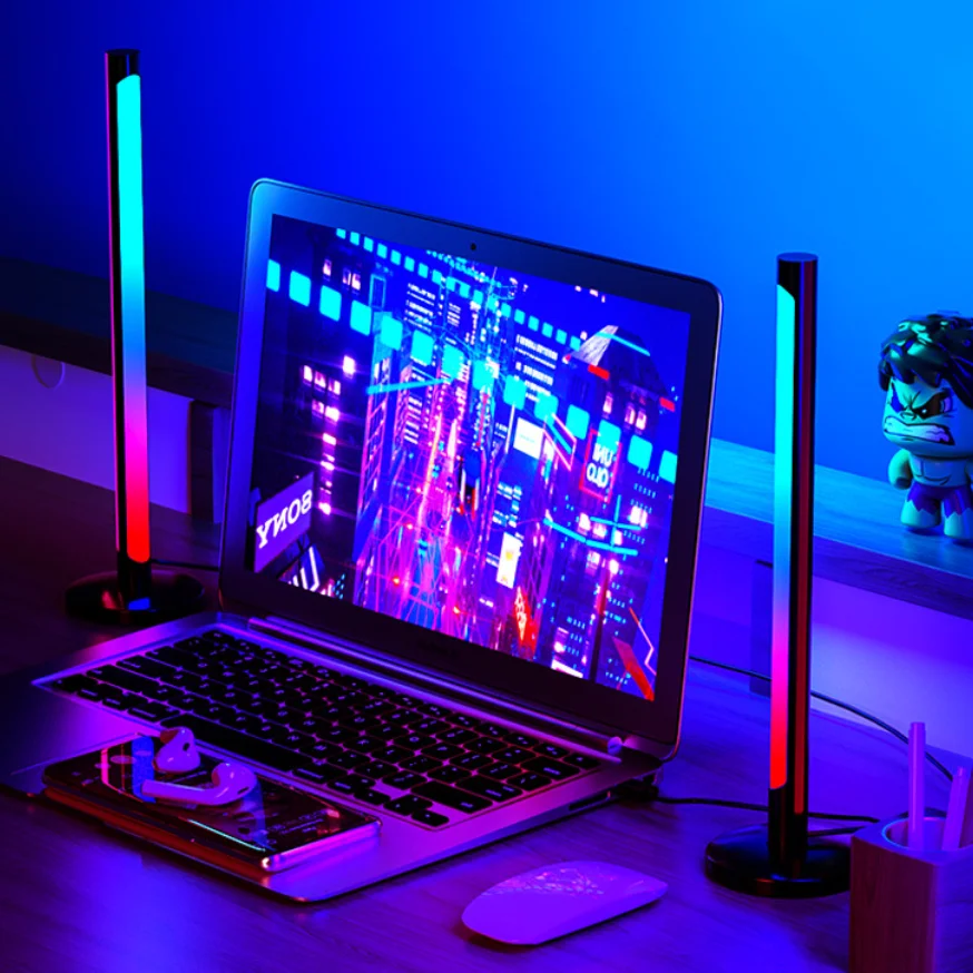 Светодиодные настольные лампы с управлением через приложение, RGB, с регулируемой яркостью, умный уровень звукоснимателя, светильник для спальни, уровень ритма, дистанционное управление, музыкальный светильник