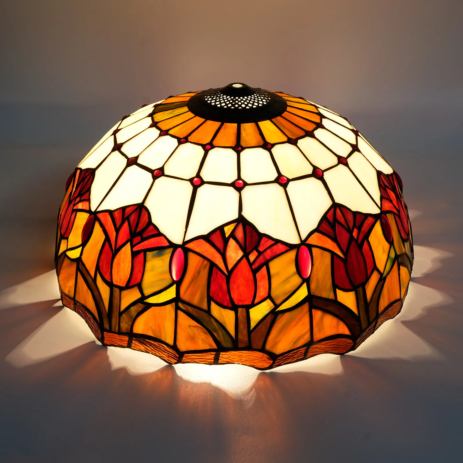 16 Inch Tulip Lampshade Replacement Tiffany Style Floral Stained Glass Lamp Shade for Table Lamp Floor Lights Chandelier