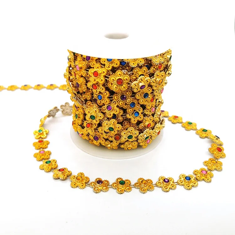 wholesale multicolor crystal cup chain ss6 ss8 ss24 flower transfer diamond rhinestone roll for india ethnic clothing
