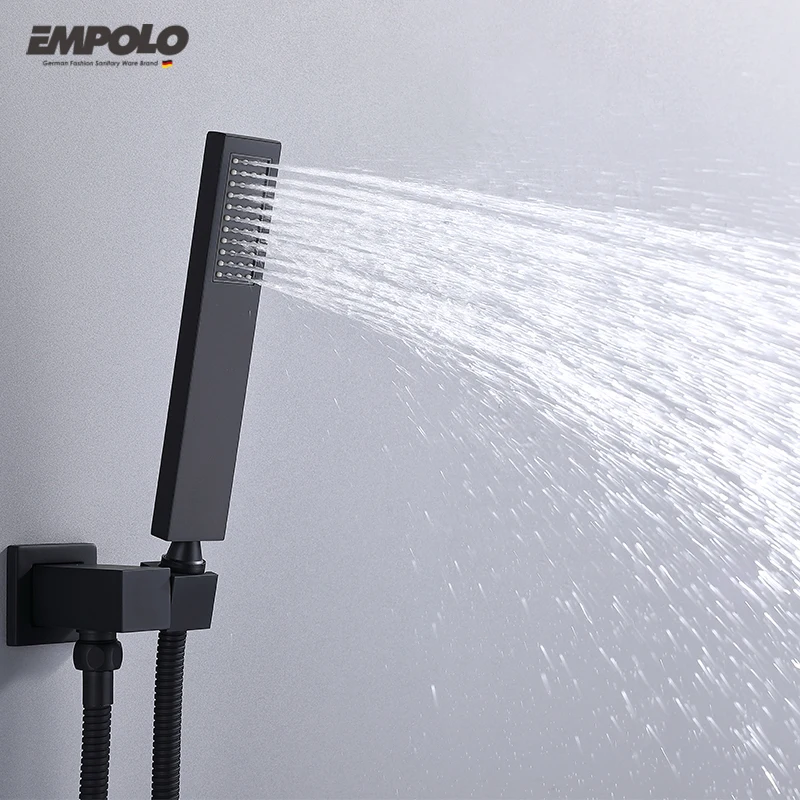 Empolo Black Bathroom Heads Shower System Bath & Shower Faucets Wall Mounted Rainfall Concealed Shower Mixer Faucet Set
