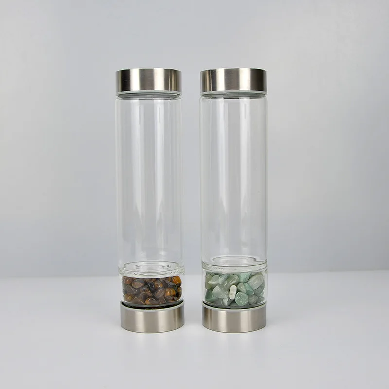 Natural Wellness Gem Healing Gemstone Infused Glass Crystal Water Bottle