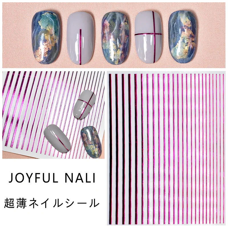 1 Sheet Gold Silver Stripe Lines Design Nail Stickers 3D Colorful Strip Tape Adhesive Nail Sticker Decoration DIY Nails Manicure