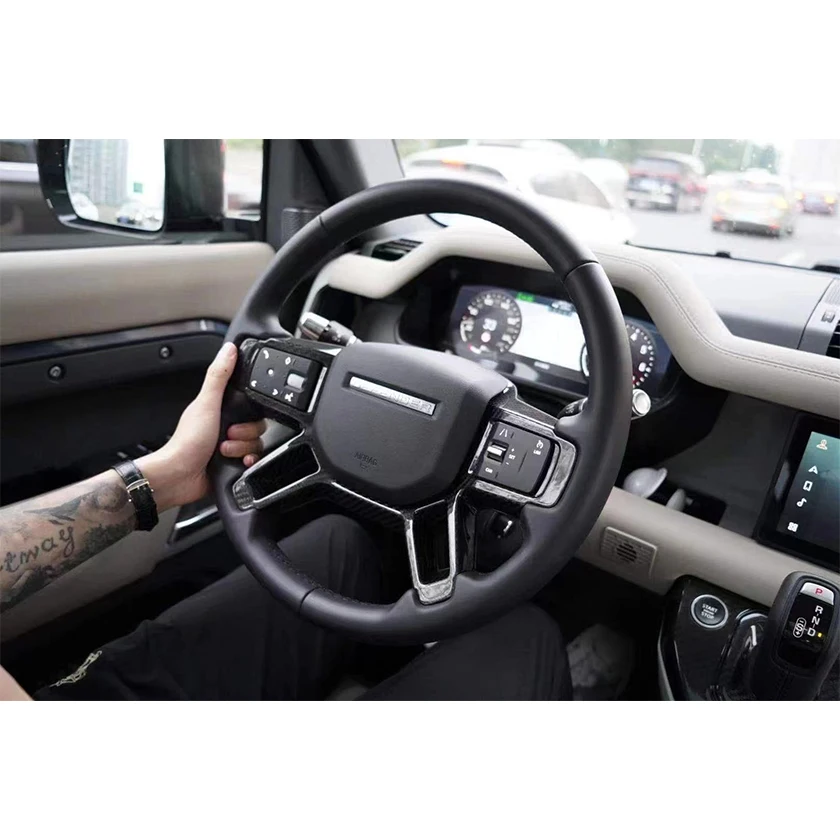 Real Carbon Fiber Car Steering Wheel Buttons Frame Cover Trim For Land