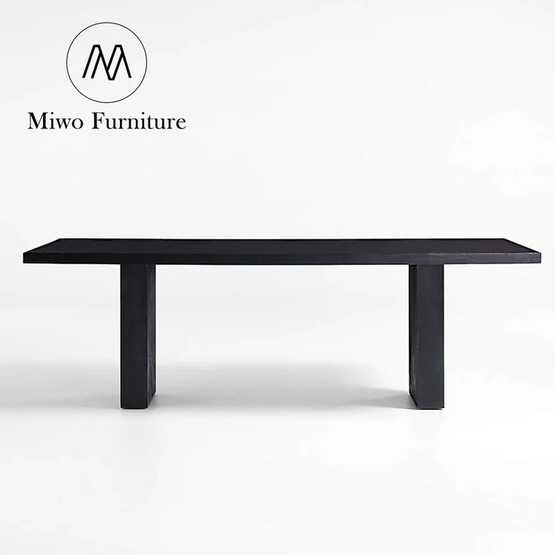 custom furniture Contemporary black home vintage solid wooden Charcoal dining room table and chair 8 10 seats combination table