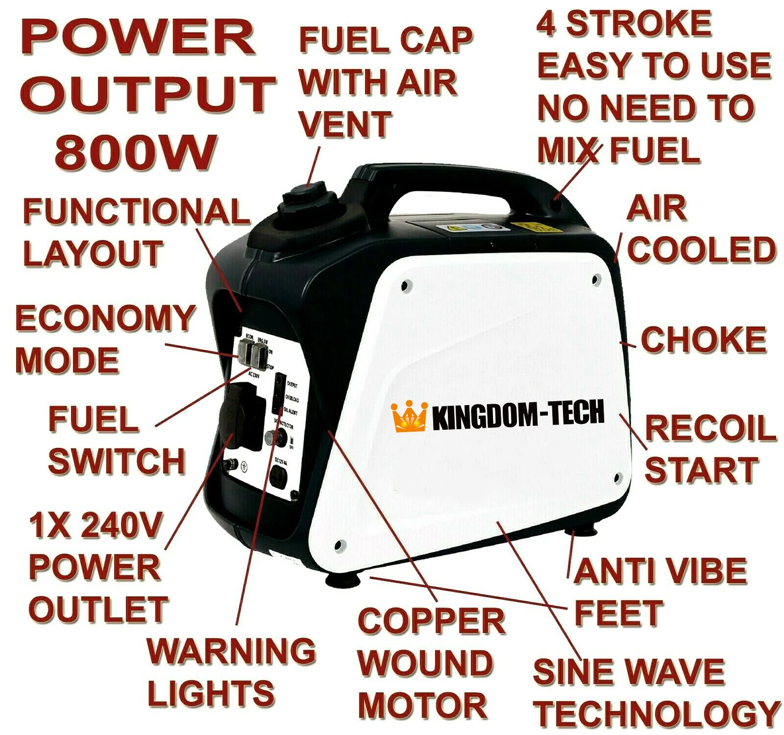 
Custom Color 950W 12V 240V 4 Stroke Portable Digital Inverter Generator For Sale 