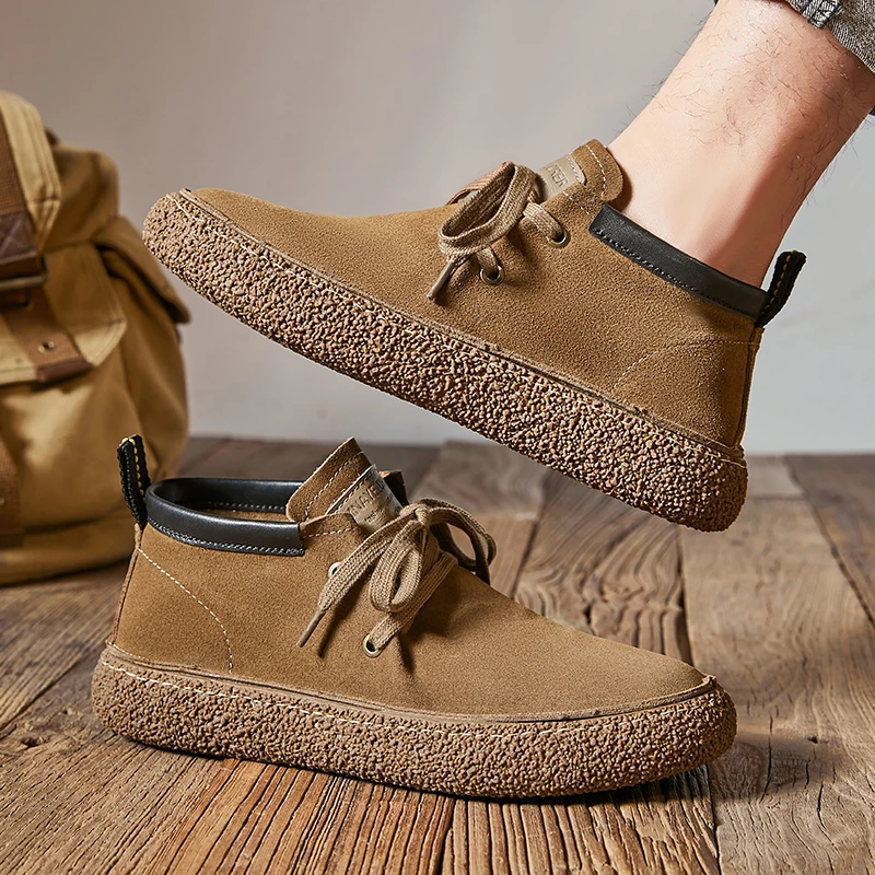 Hot Selling 4 Season Mid-Top Retro Style Hand Made Genuine Leather Board Shoes For Men