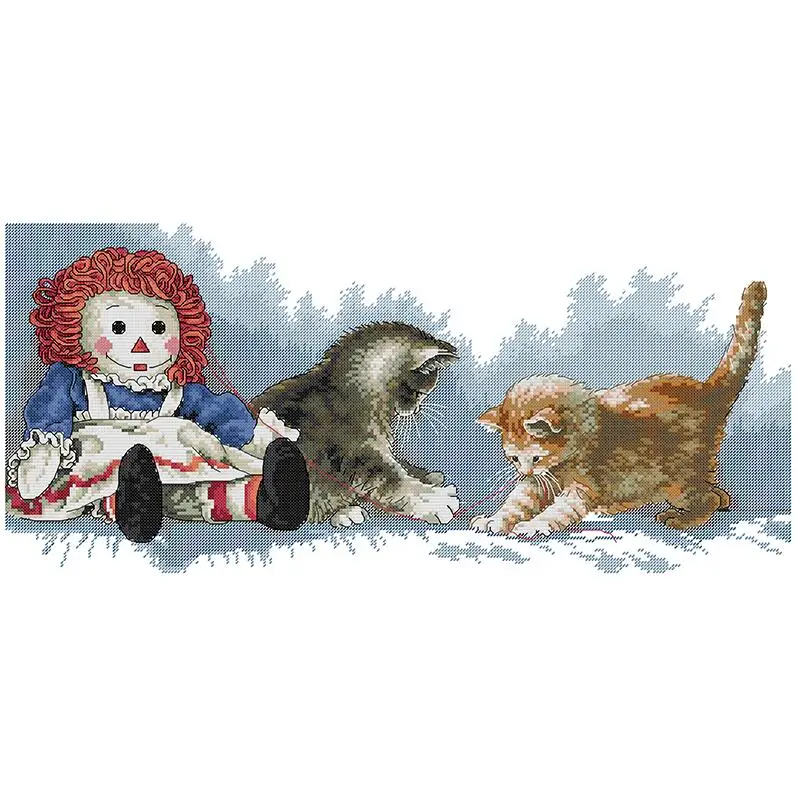 NKF Factory Supply Cotton Fabric Cross Stitch Kits With Cats Pattern Embroidery Sets For Beginners Folk Crafts