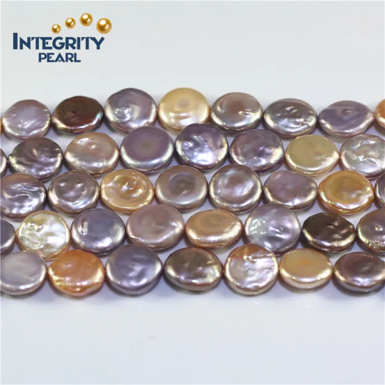 16mm AA  pink purple multi color large size irregular coin fresh water real genuine pearl strand string of pearls (1600328945739)