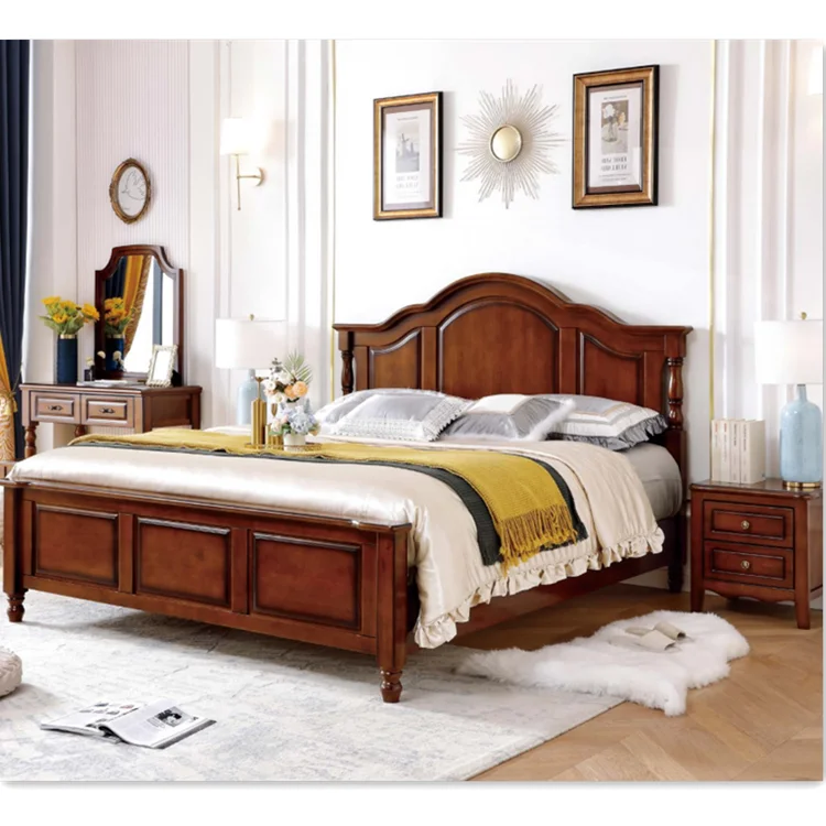 Factory made modern wooden bed whole set bedroom use furniture wooden double bed