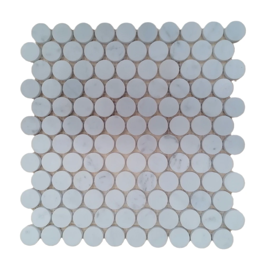 Circle Pattern Inlay Carrara White Marble Waterjet Mosaic Tiles