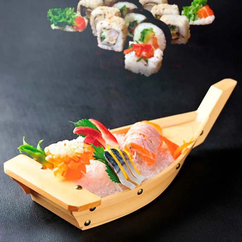 Cheap price natural wood or bamboo sushi boat bamboo for displaying sushi and sashimi