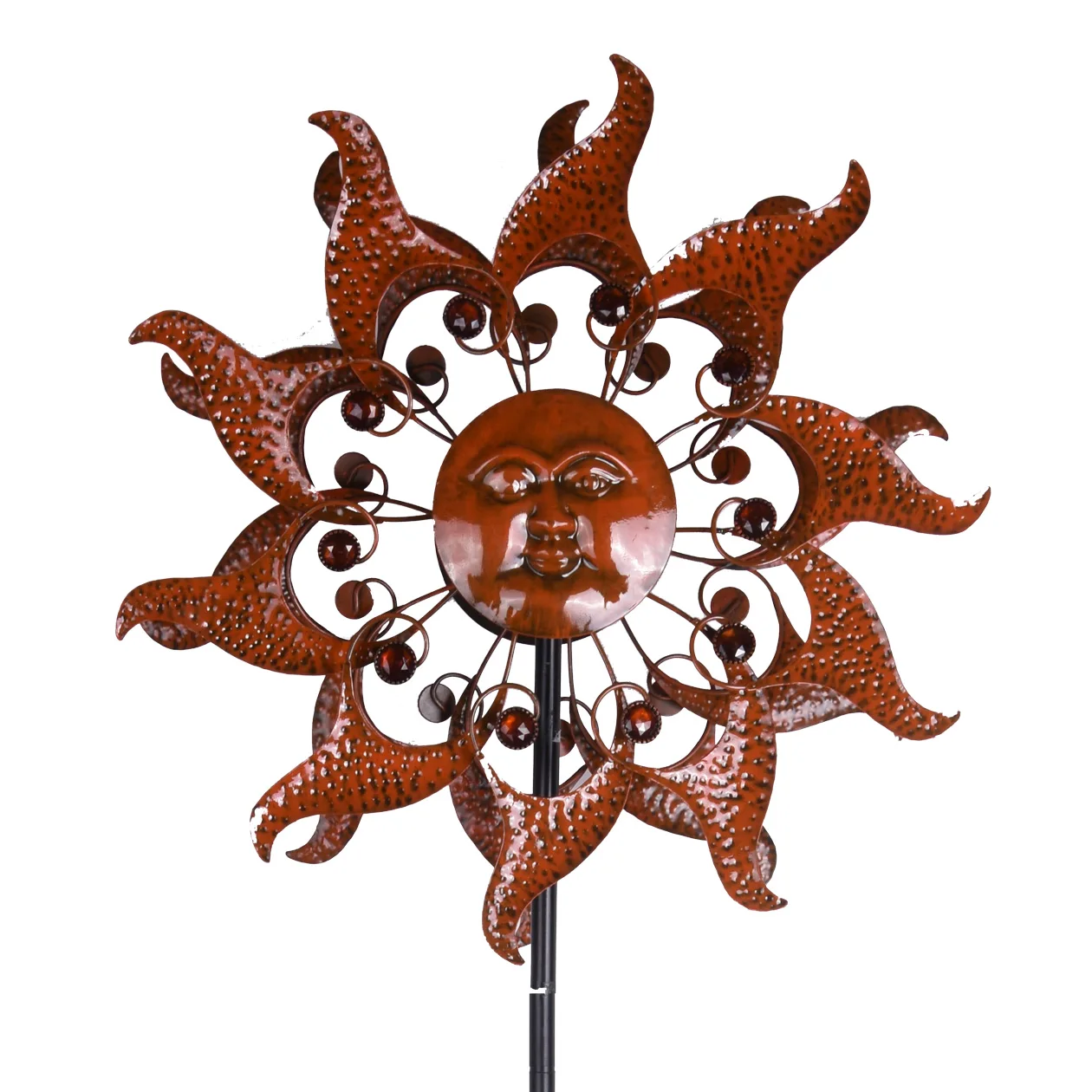 OEM customized  new design garden sun face metal wind spinners