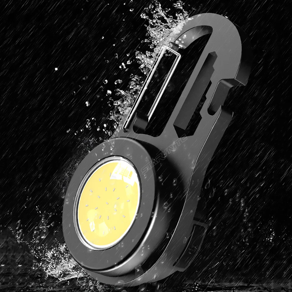 STARYNITE 6 in 1 Keychain Flashlight Tool Cob Work Light with Bottle Opener Emergency Hammer Carabiner Wrench Screwdriver
