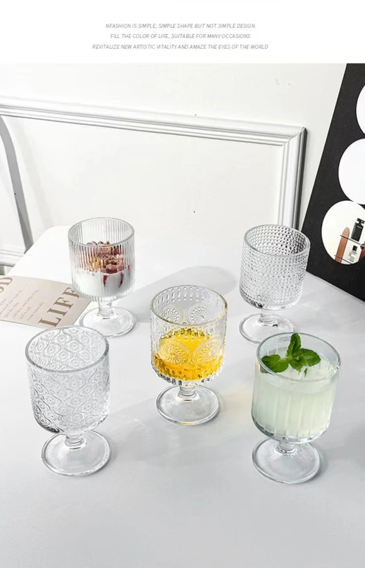 Factory wholesale wine glass cocktail ins wind personality tall glass carved wine glass dessert cup ice cream cup