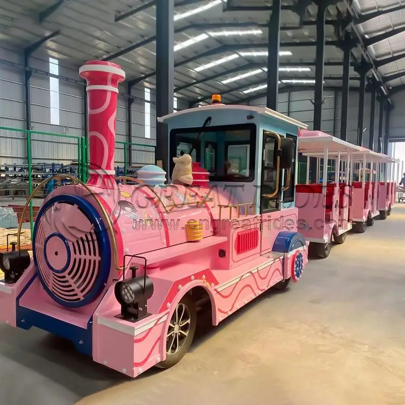 Outdoor Park Equipment 29 Seats 1 Locomotive 3 Carriages Luxury Trackless Train With Air Conditioner