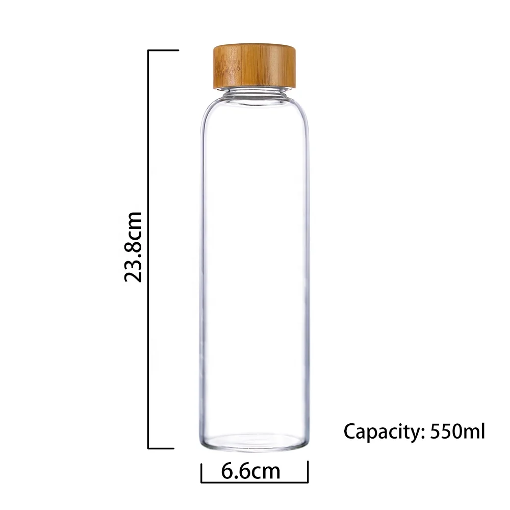 Bamboo Lid Glass Water Bottles 18oz Reusable High borosilicate glass water bottle Perfect Travel Storing Beverages Juice