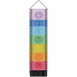 51.2X12.8 Inches Meditation Yoga Trippy Mandala Chakra Long Tapestry Wall Hanging with Tassel Striped for Room