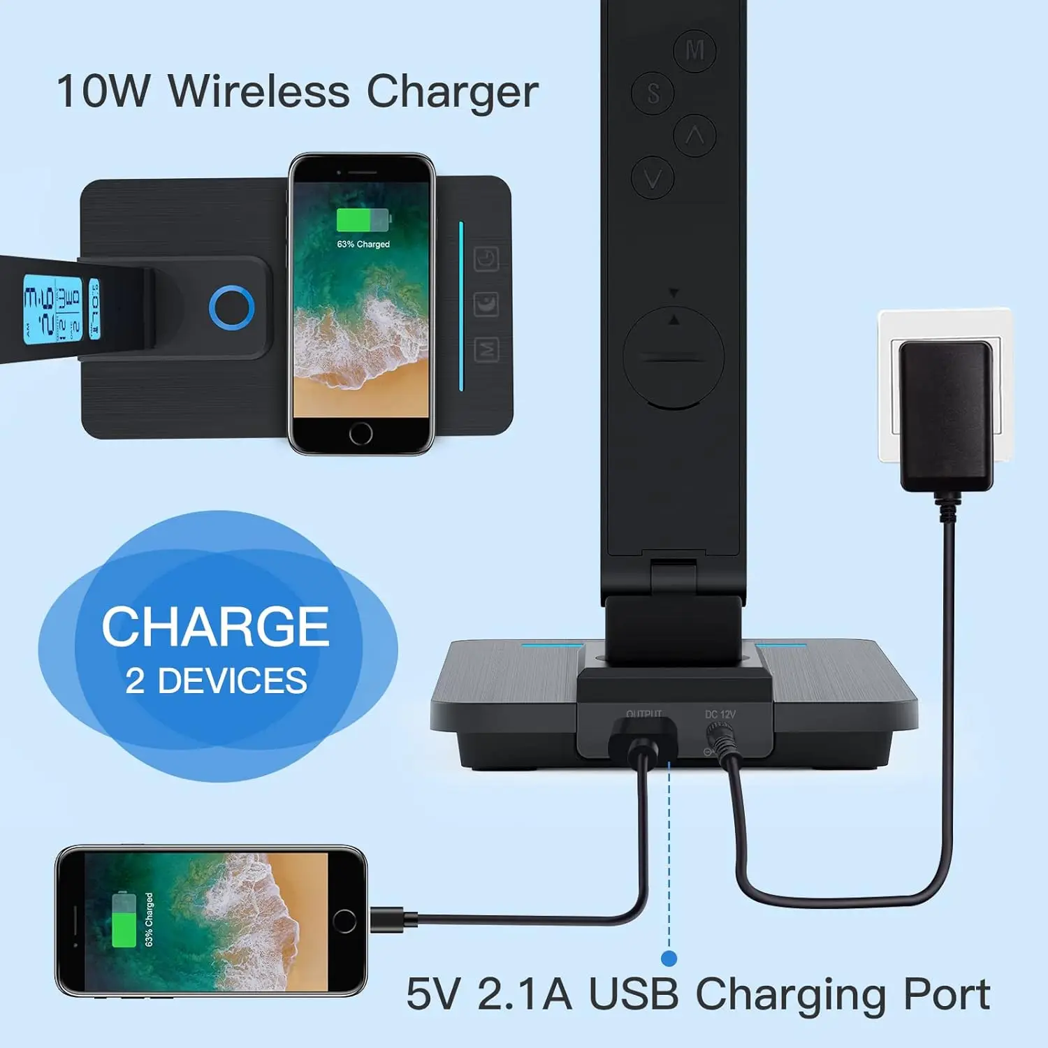 Led Desk Lamp With Wireless Charger Desk Lamps Usb Charging Ports For Home Office Bedroom