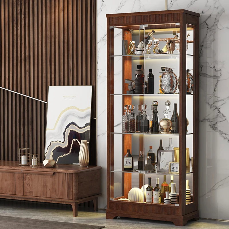  Customized Led Lighting High-end Living Room Home Bar Glass Showcase Light Luxury Stainless Steel Wine Display Cabinet