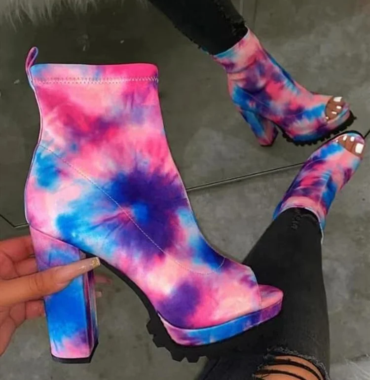 
High Quality Fashion Women Patent Leather Peep Ladies Toe Chunky Block High Heel Platform Ankle Boots 