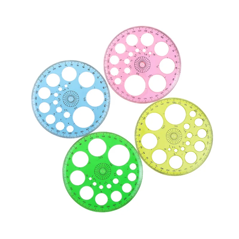 BECOL Wholesale 360 Degree Circular Protractor Plastic Round Ruler Template with 16 Circles for School Office Home
