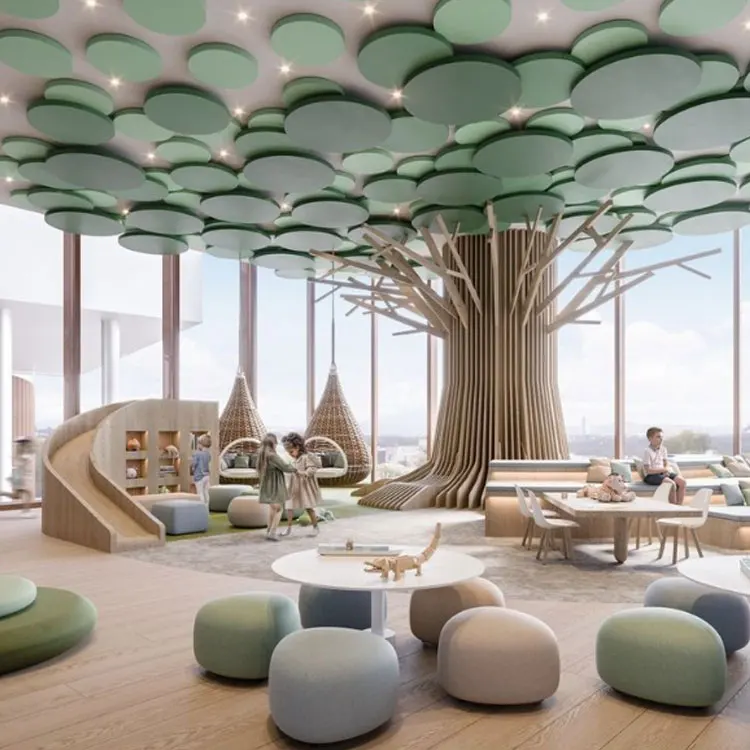 Woods forest theme fun children amusement park party commercial rental kid climbing blocks ninja course wooden indoor playground