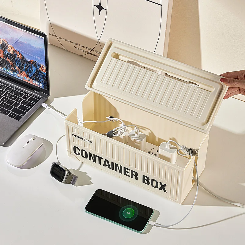 Modern Desktop Cable Management Storage Box Plastic Rectangle Extension Cord Connection Data Cable Patch Board Organizer
