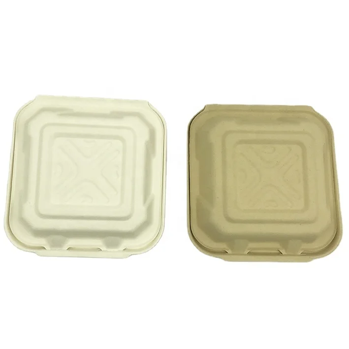 8' Disposable Takeaway Bagasse Compostable Tableware Food Packaging Sugarcane Biodegradable Clamshell Container