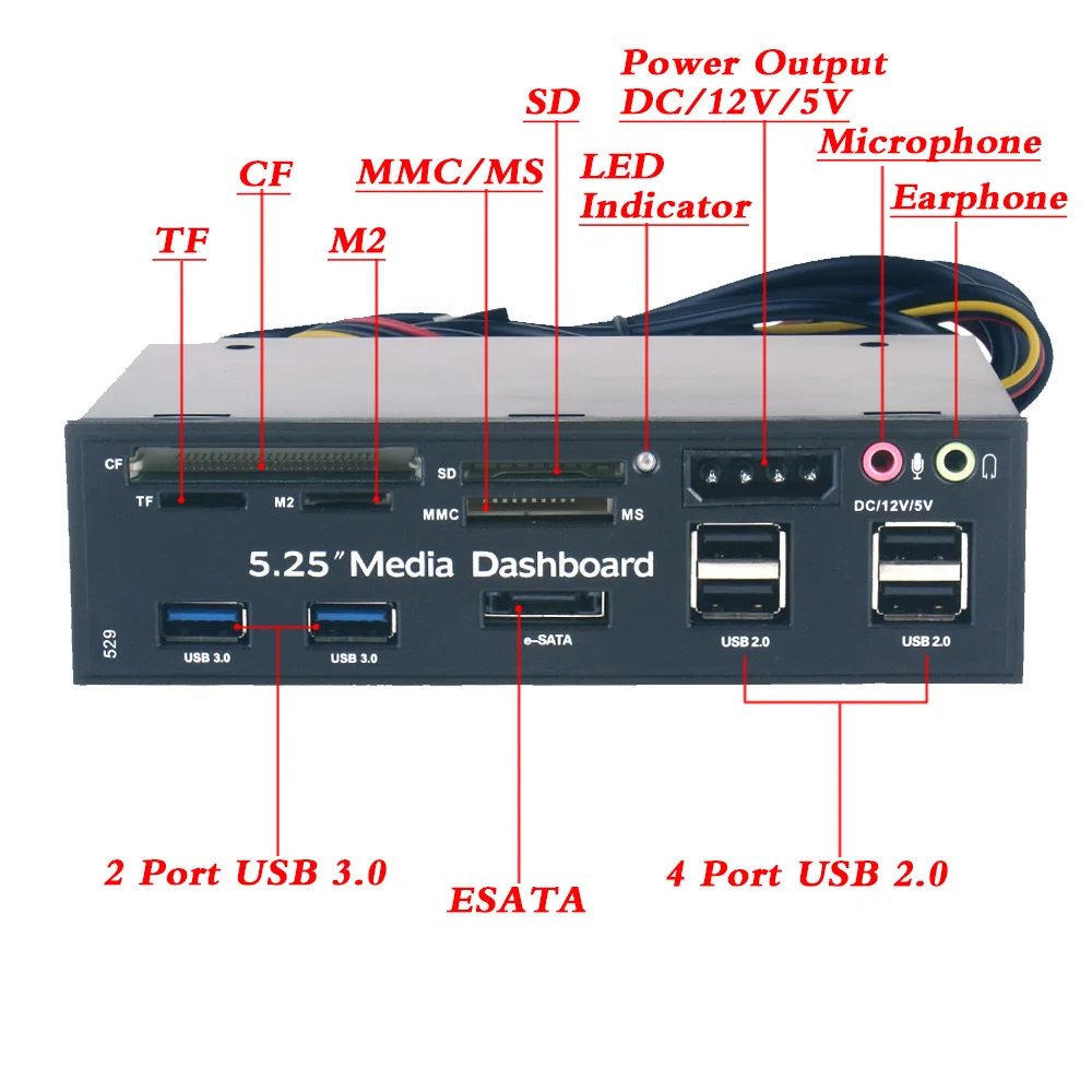Оптовая продажа 5 25 многофункциональная медиа-панель USB3.0 ESATA SATA порты передняя панель для настольного