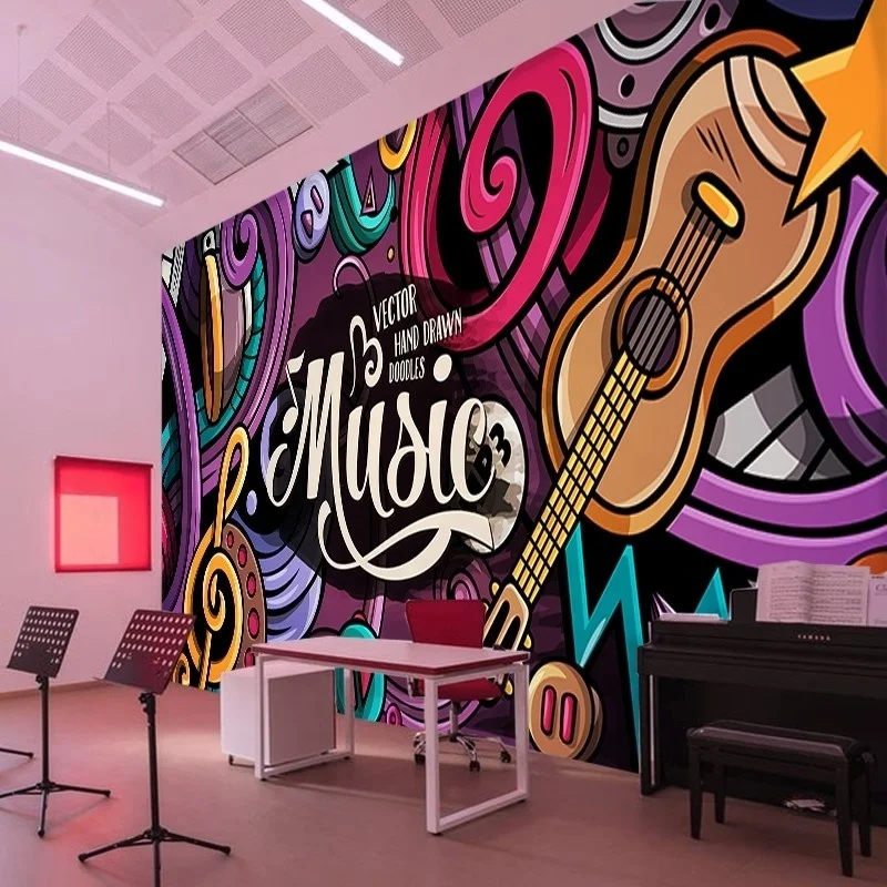 Graffiti music background wall painting KTV bar wallpaper Stereo music hall dance studio gym wallpaper